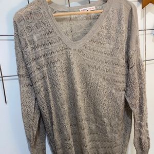Rebecca Taylor Sweater s taupe v neck tunic wool